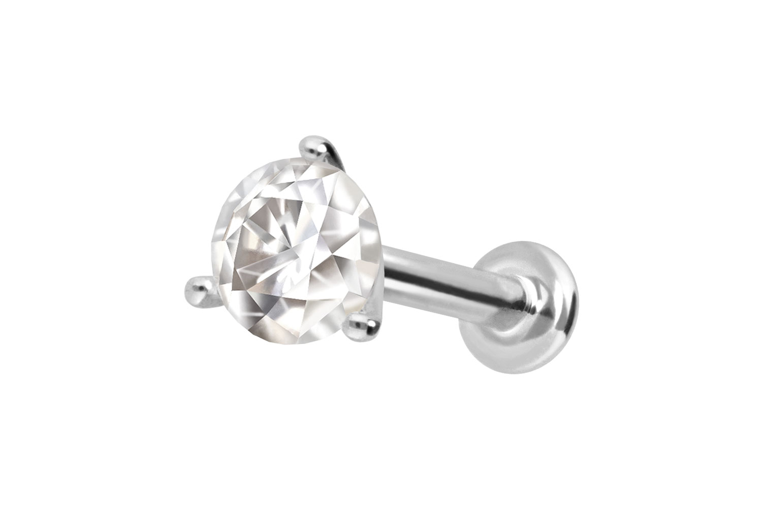 14 Karat Gold Labret Piercing mit Innengewinde MOISSANIT
